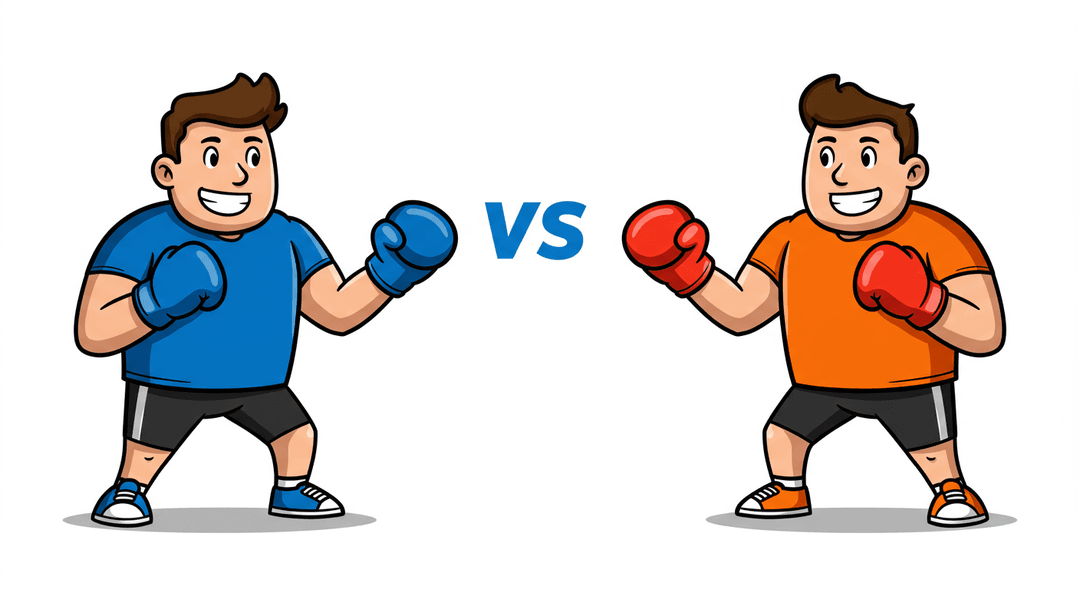 Two characters in a 1v1 weight loss challenge